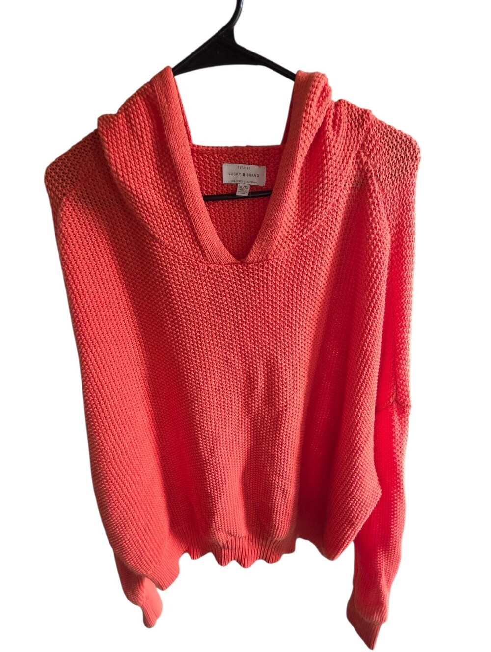 Lucky Brand Coral-Pink Hooded Knit Sweater